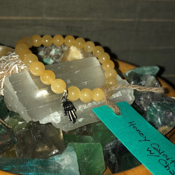 Honey Calcite Crystal Bracelet w/ charm - Picture 3 of 5
